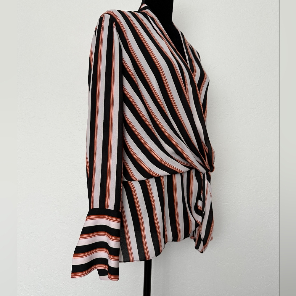Chelsea28 Black and White Long Sleeve Wrap Blouse - Picture 3 of 5